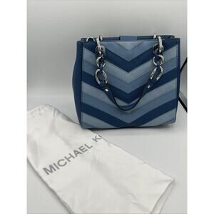 Michael Kors Cynthia Chevron Small N/S Satchel Sky/silver NWT $348 30H5SCYS10